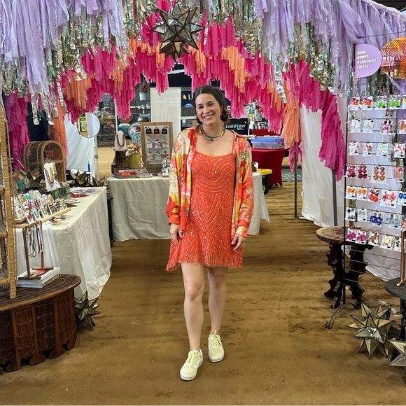 NWT Free People Coral Sequin Mesh Asymmetric Dress - Picture 2 of 10